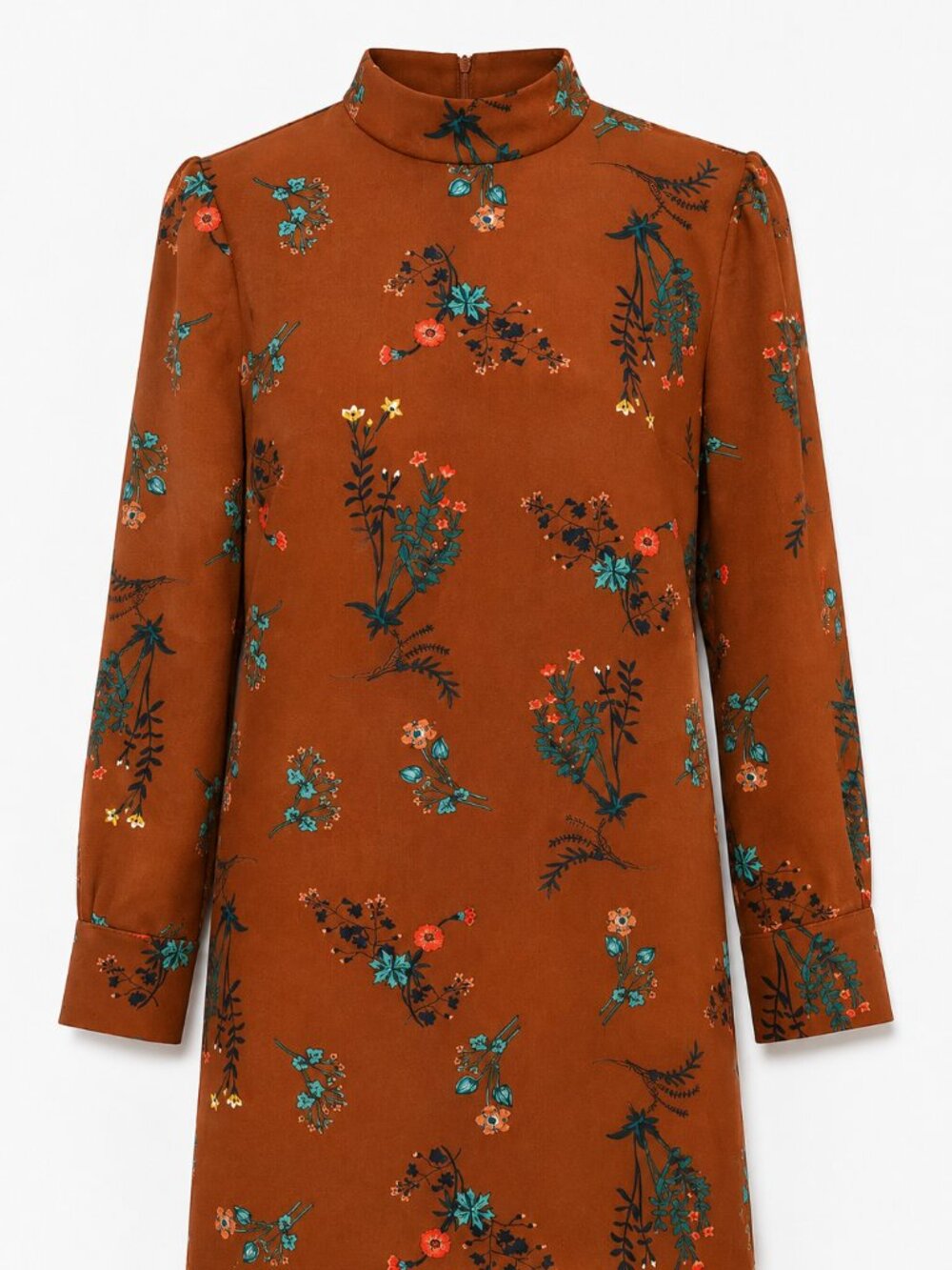WAYF Rust Floral Mock Neck Long Sleeve Shift Dress Print Small